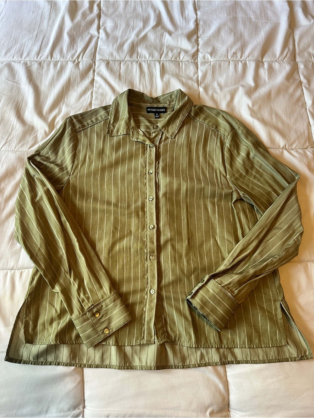 Modern Works Olive Green Button-Front Blouse